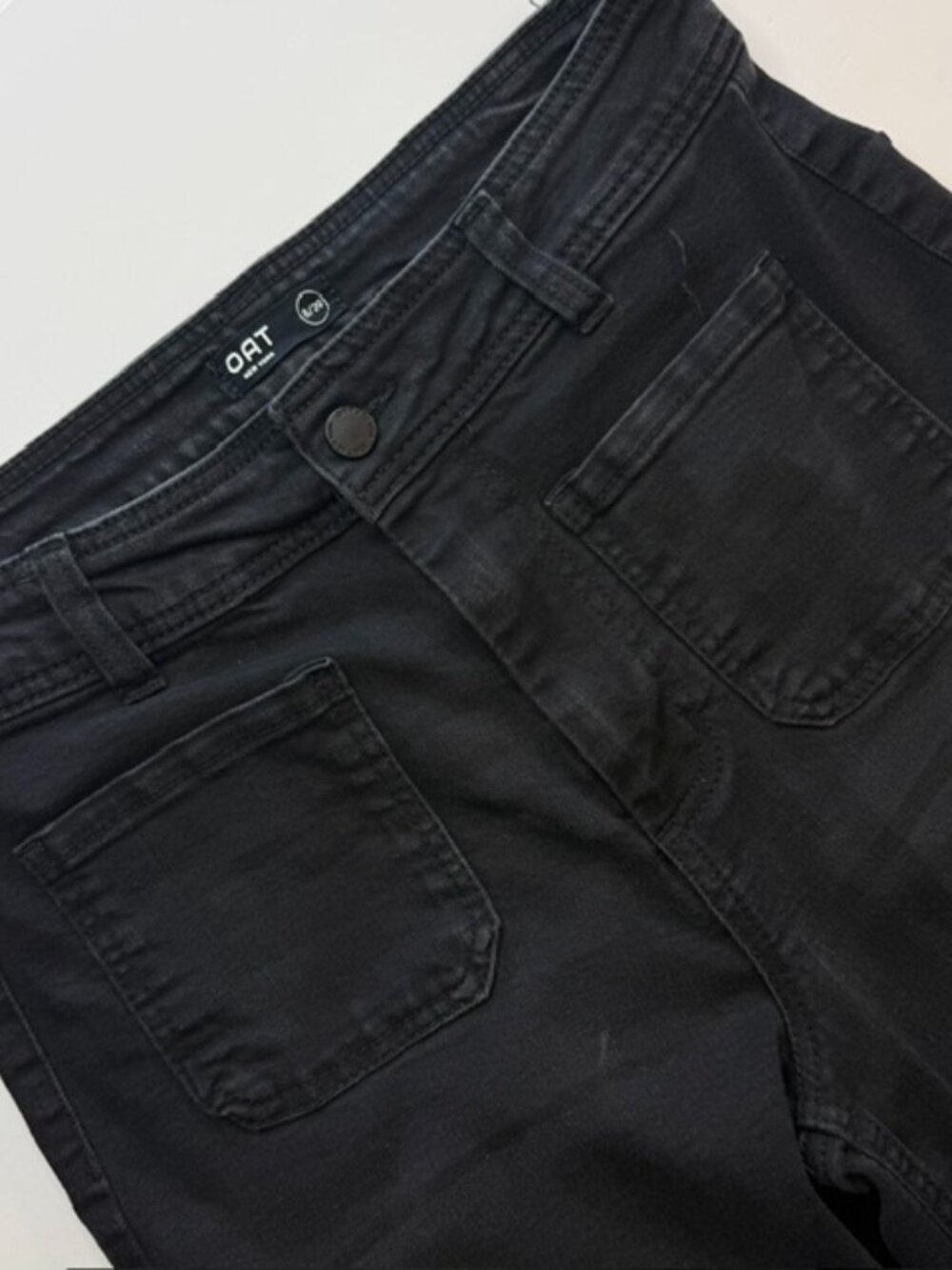 Oat New York Womens Jeans Black Size 8/29 Wide Leg High Rise Denim Raw Hem